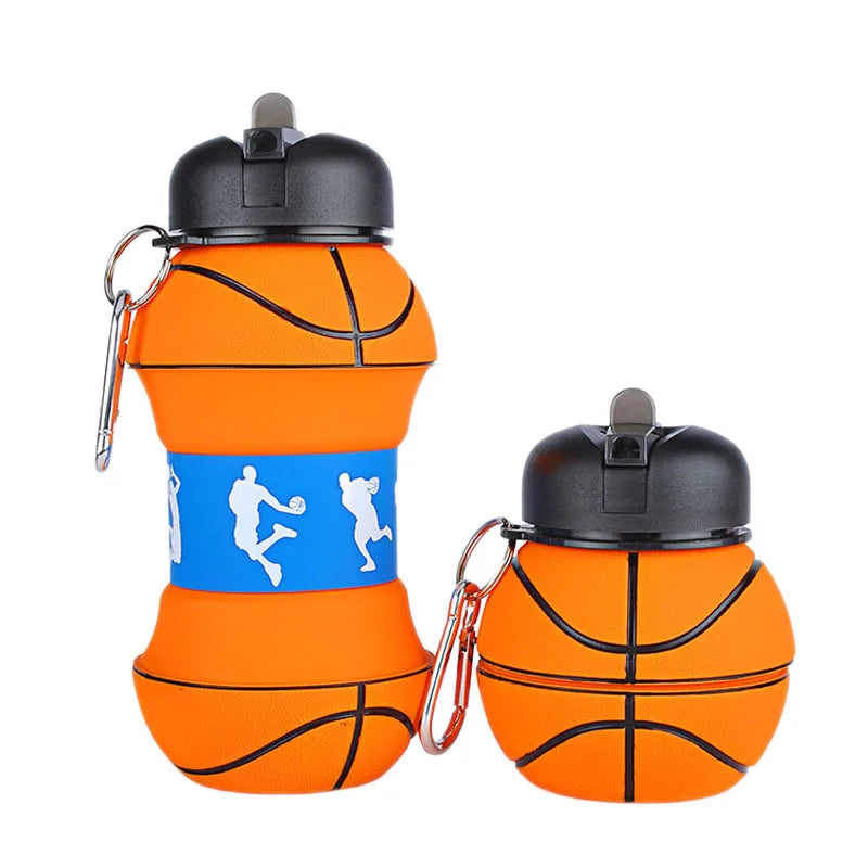 Portable Football-Shaped Kids Water Bottle – 600ml Leakproof, Foldable Silicone for Outdoor Sports