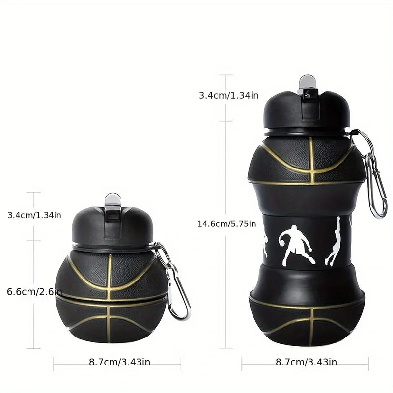 Portable Football-Shaped Kids Water Bottle – 600ml Leakproof, Foldable Silicone for Outdoor Sports