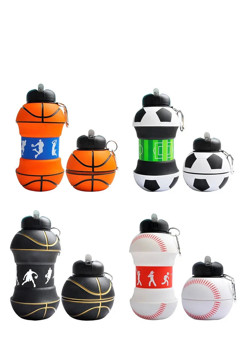 Portable Football-Shaped Kids Water Bottle – 600ml Leakproof, Foldable Silicone for Outdoor Sports