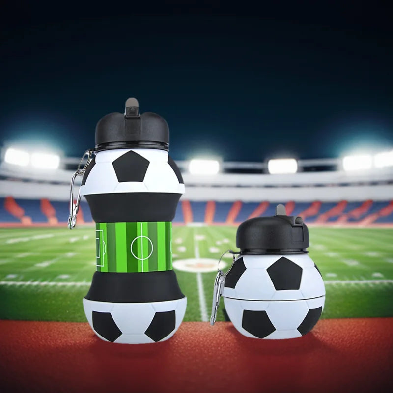 Portable Football-Shaped Kids Water Bottle – 600ml Leakproof, Foldable Silicone for Outdoor Sports