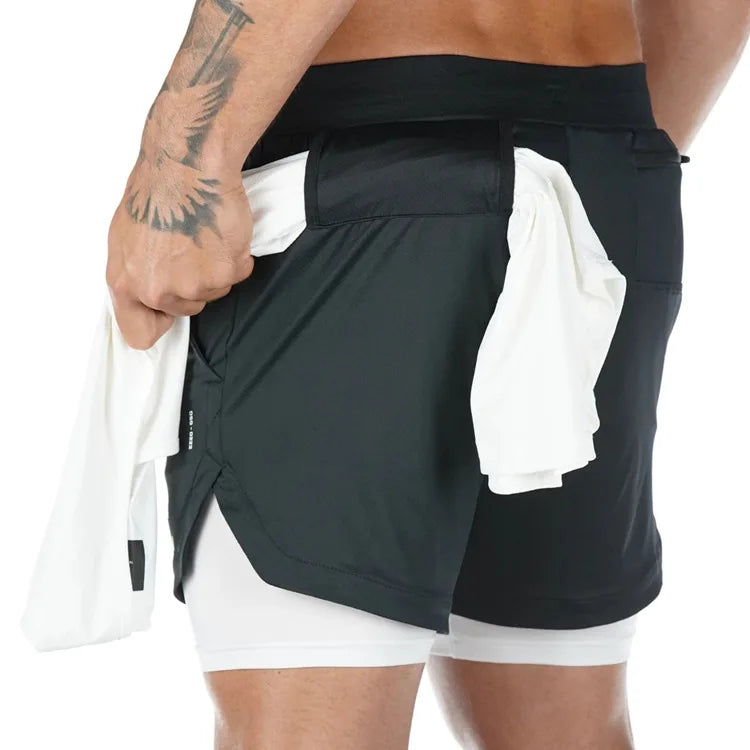 2-in-1 Camo Men's Running Shorts | Quick-Dry Gym Fitness Jogging Training Shorts